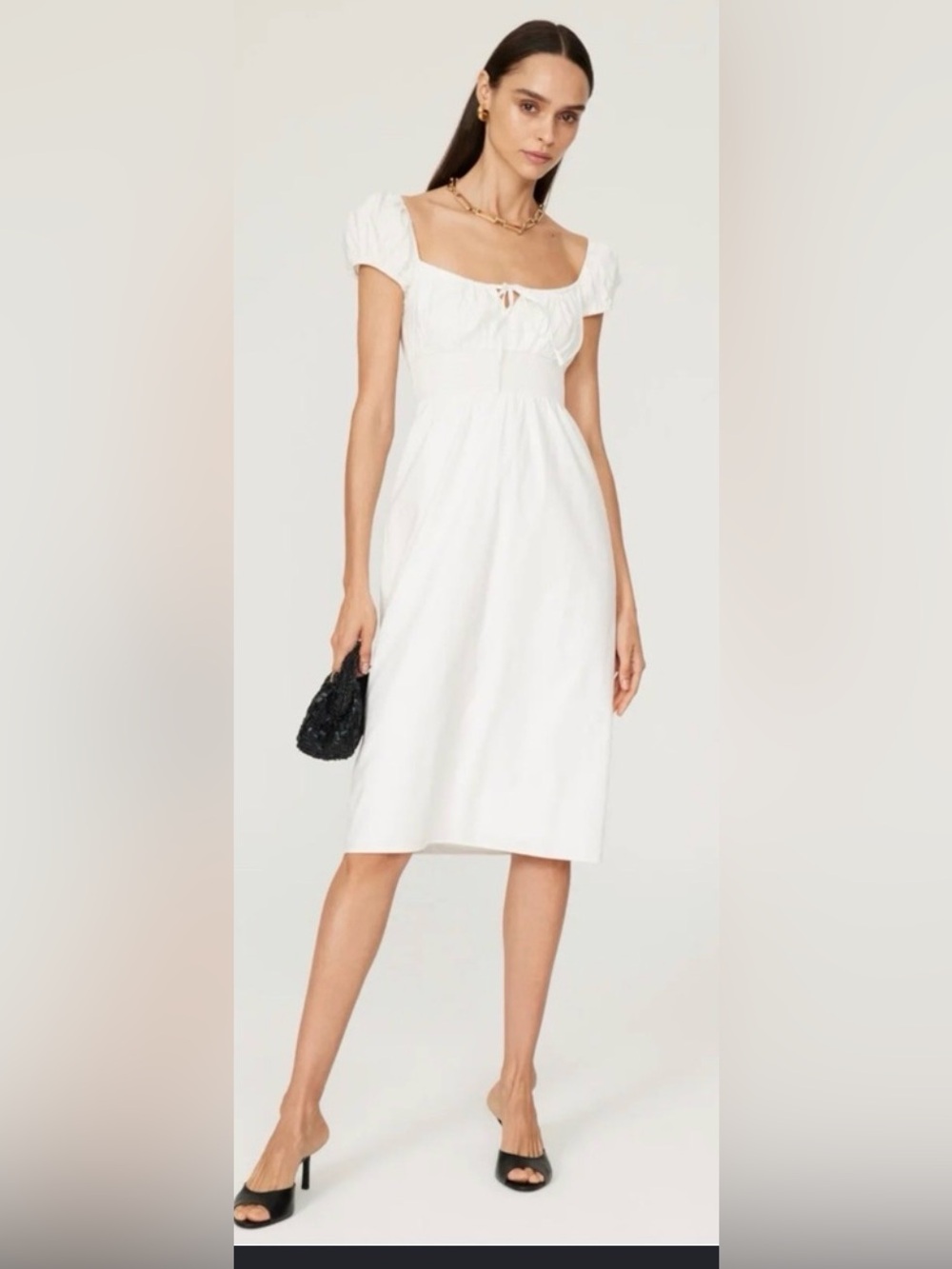 NWT Reformation Arna White Puff Sleeve Midi Dress